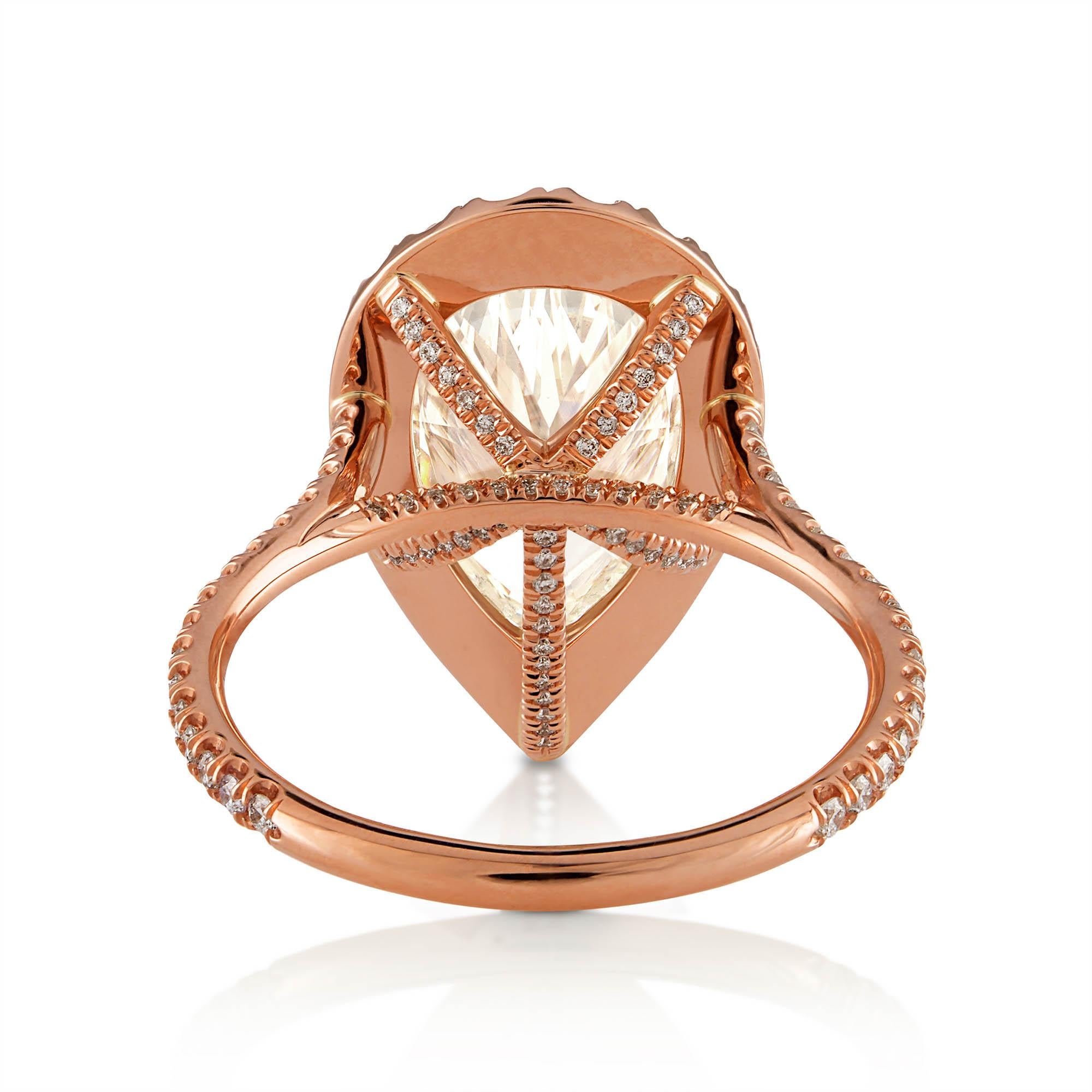Pear Cut GIA 4.02ct Estate Vintage Pear Diamond Engagement Wedding 18k Rose Gold Ring