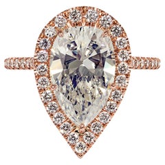GIA 4.02ct Estate Vintage Pear Diamond Engagement Wedding 18k Rose Gold Ring
