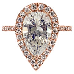 GIA 4,02 Karat Nachlass Vintage Birne Diamant Verlobung Hochzeit 18k Roségold Ring
