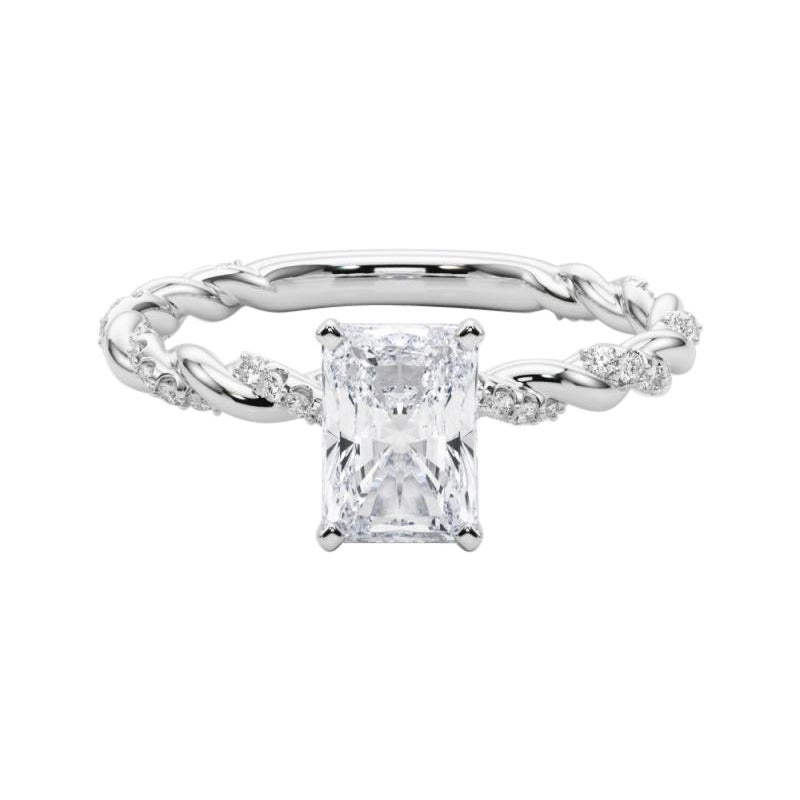 GIA 4,02ct Radiante Micro Pave Fascia a treccia intrecciata  Anello con diamante