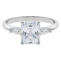 GIA 4,02ct Radiant Drei-Stein konisch Baguette 18K Weißgold Diamantring