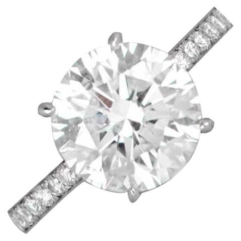 GIA 4.02ct Round Brilliant Cut Diamond Engagement Ring, 14k Gold For Sale