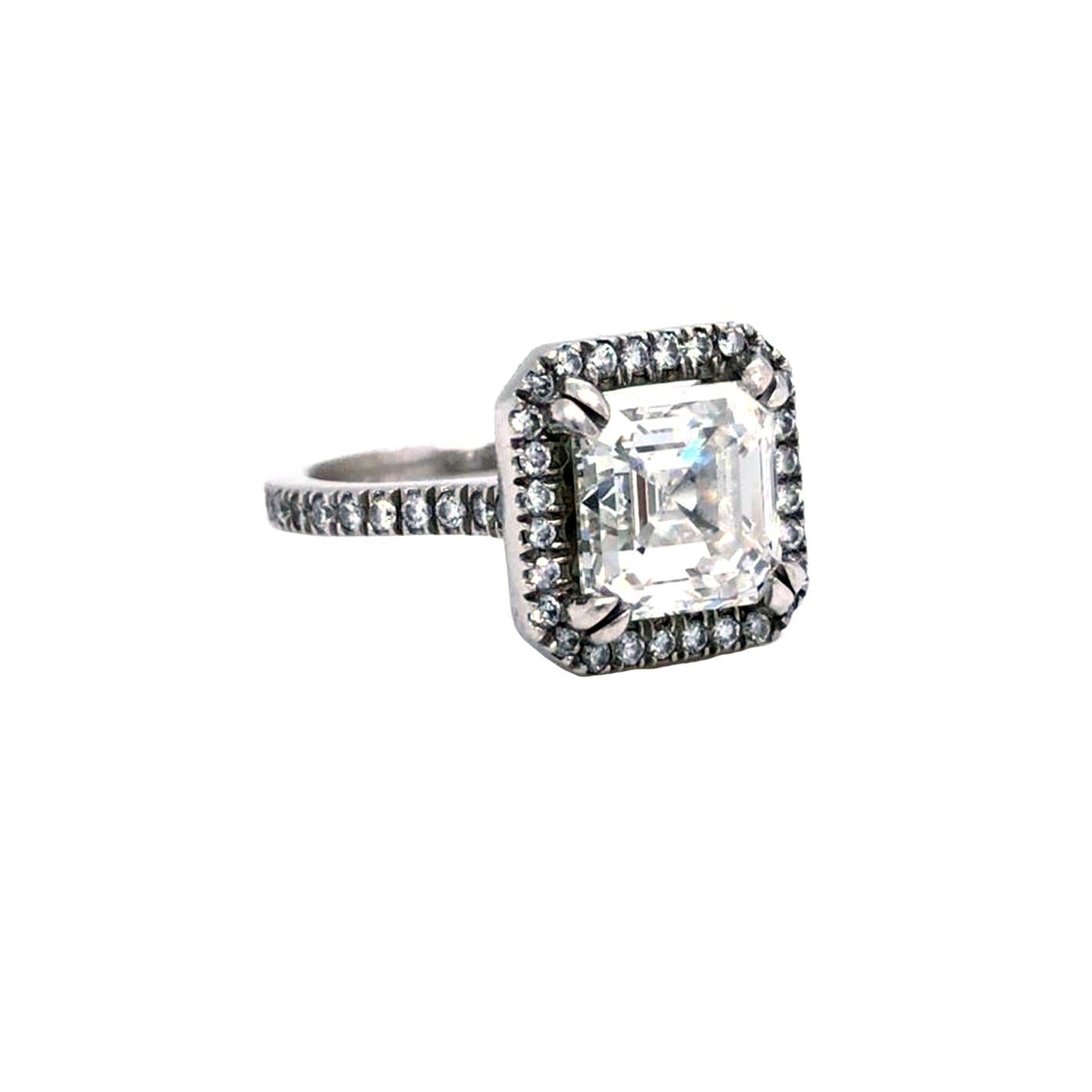 GIA Certifie 4.02 Carat Asscher Cut Square Diamond Engagement Platinum Ring  For Sale 2