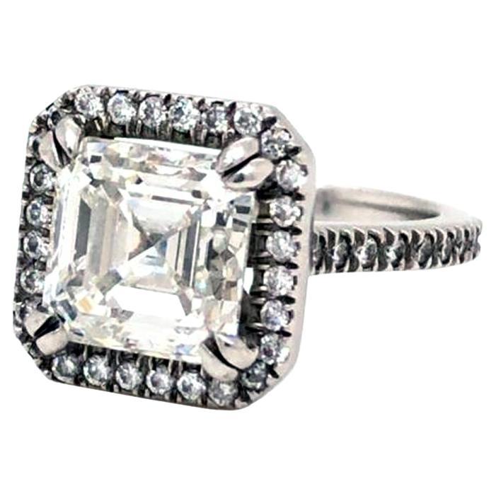 GIA Certifie 4.02 Carat Asscher Cut Square Diamond Engagement Platinum Ring 