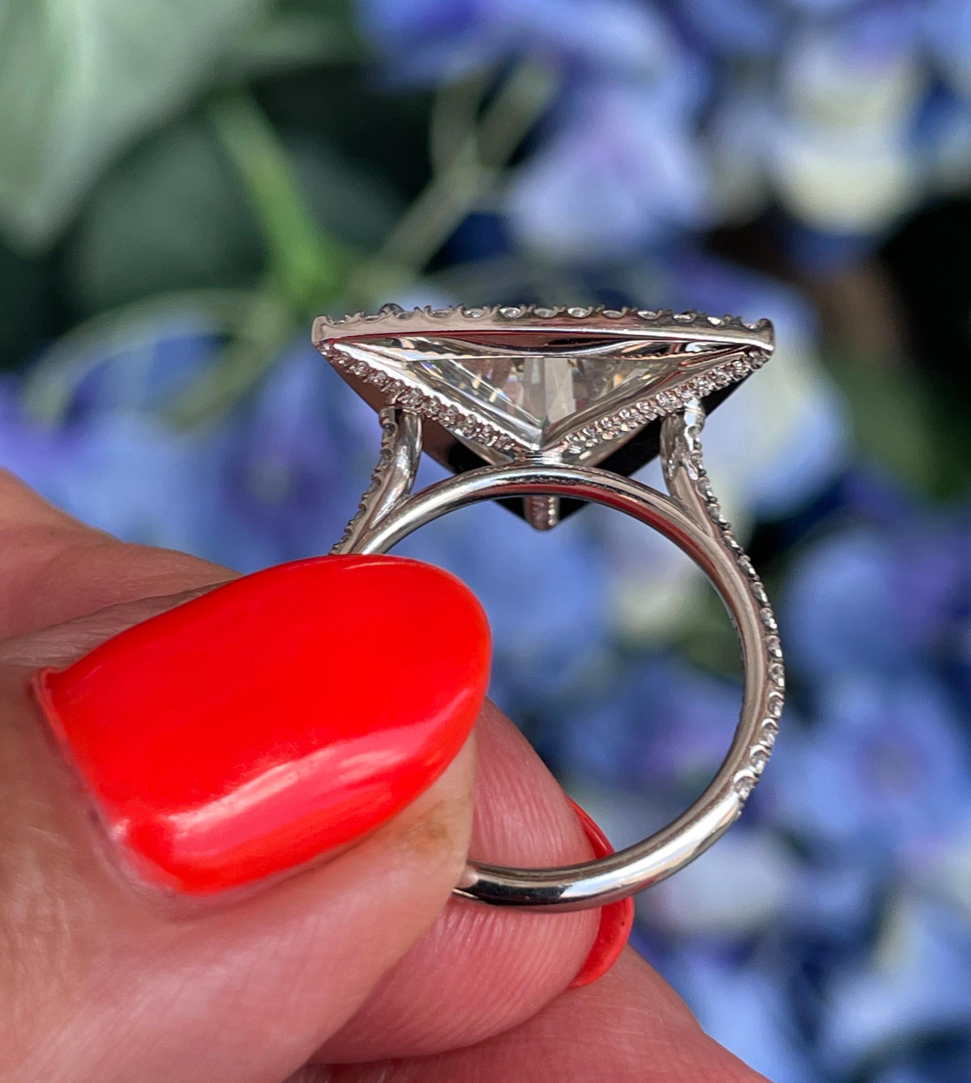 GIA 4.02ctw Trillion Diamond Engagement Halo Pave Platinum Ring For Sale 6