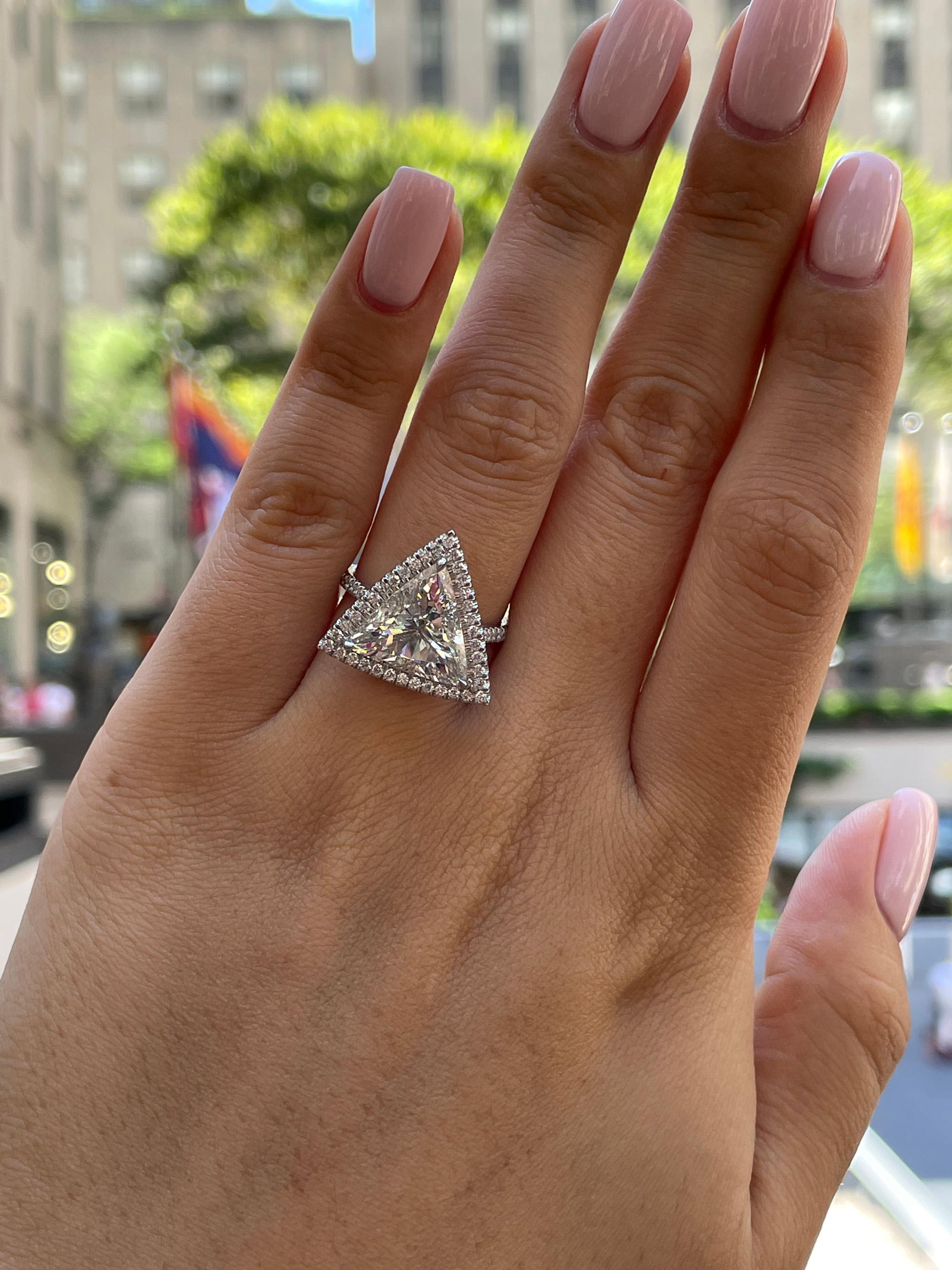 GIA 4.02ctw Trillion Diamond Engagement Halo Pave Platinum Ring For Sale 9