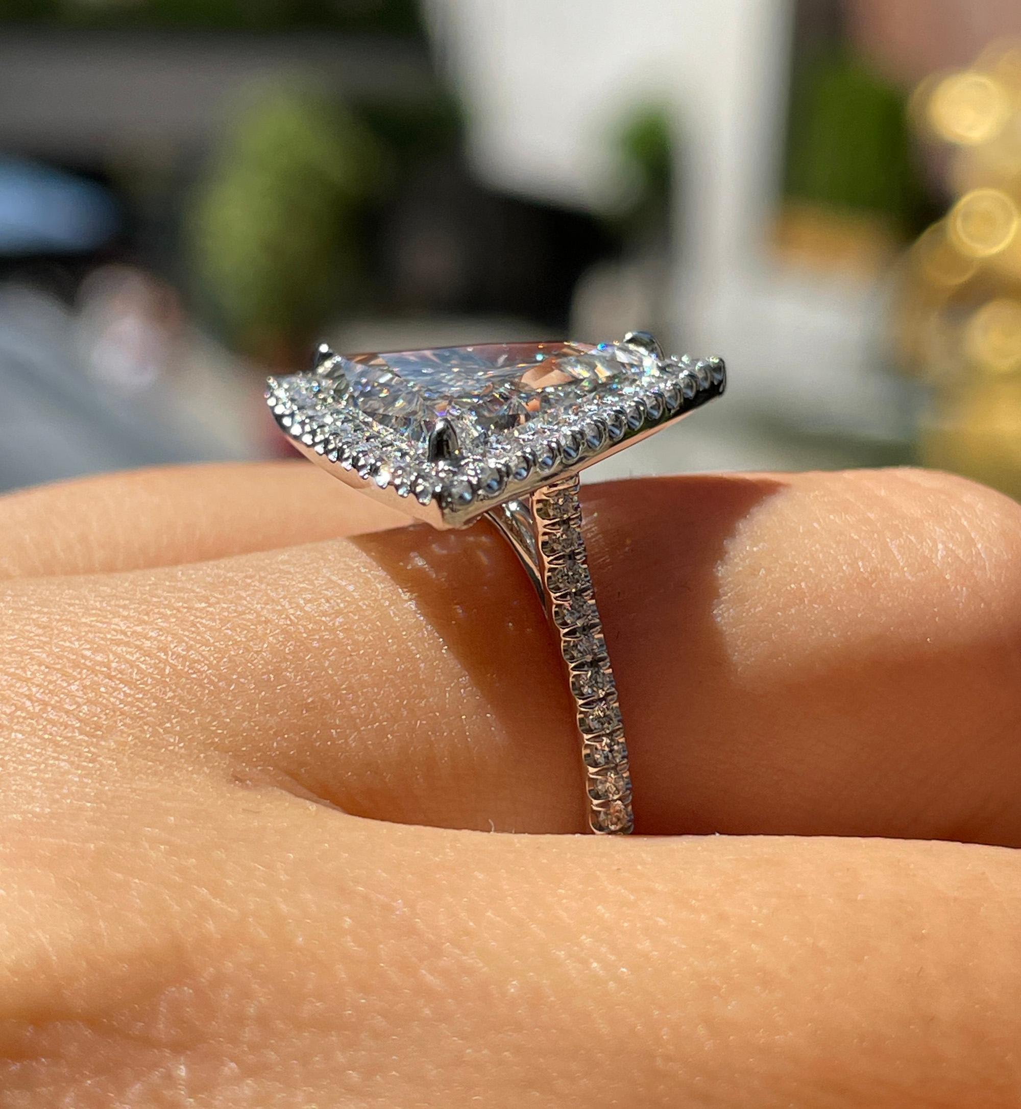 GIA 4.02ctw Trillion Diamond Engagement Halo Pave Platinum Ring For Sale 10