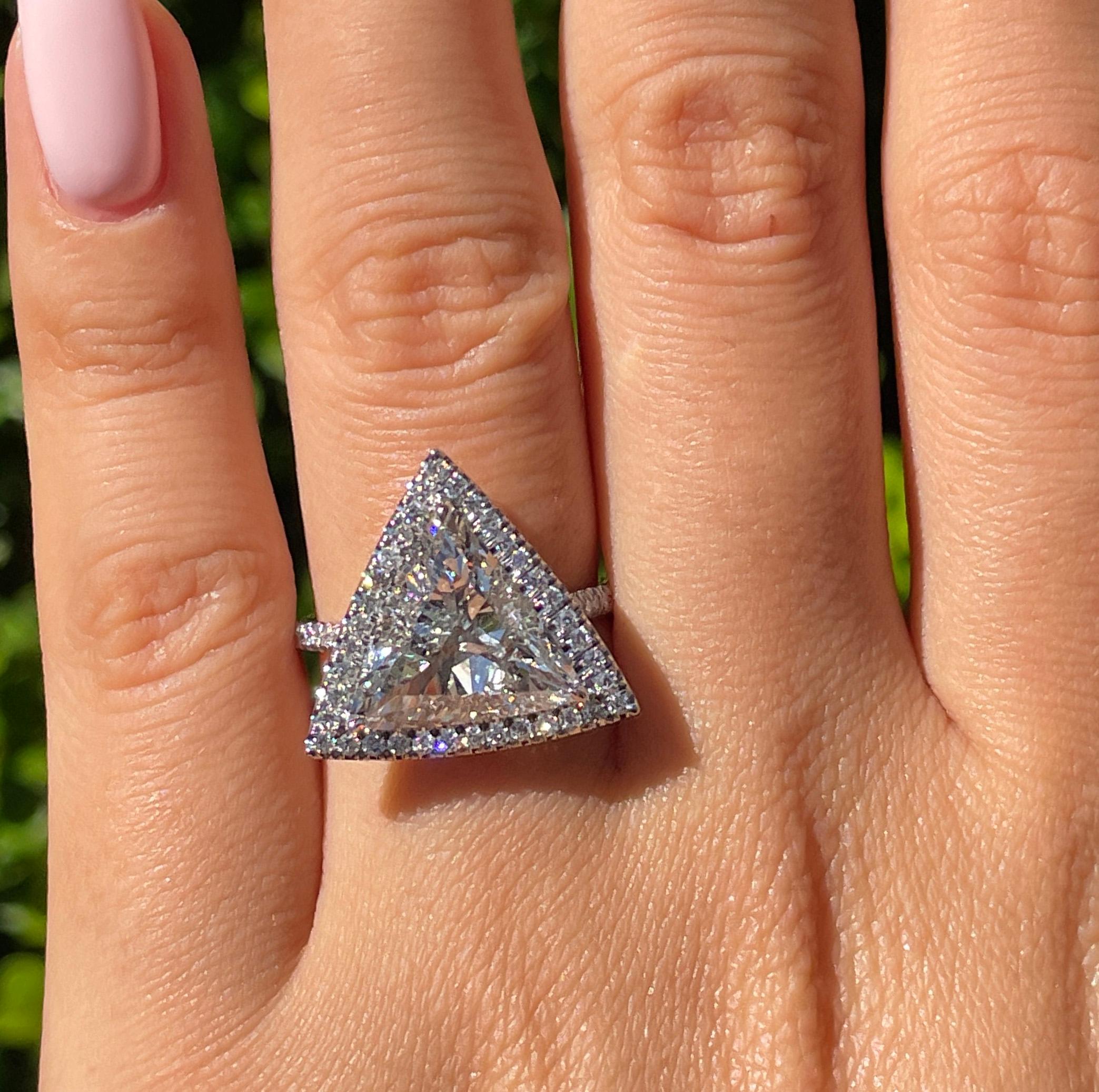 GIA 4.02ctw Trillion Diamond Engagement Halo Pave Platinum Ring For Sale 12