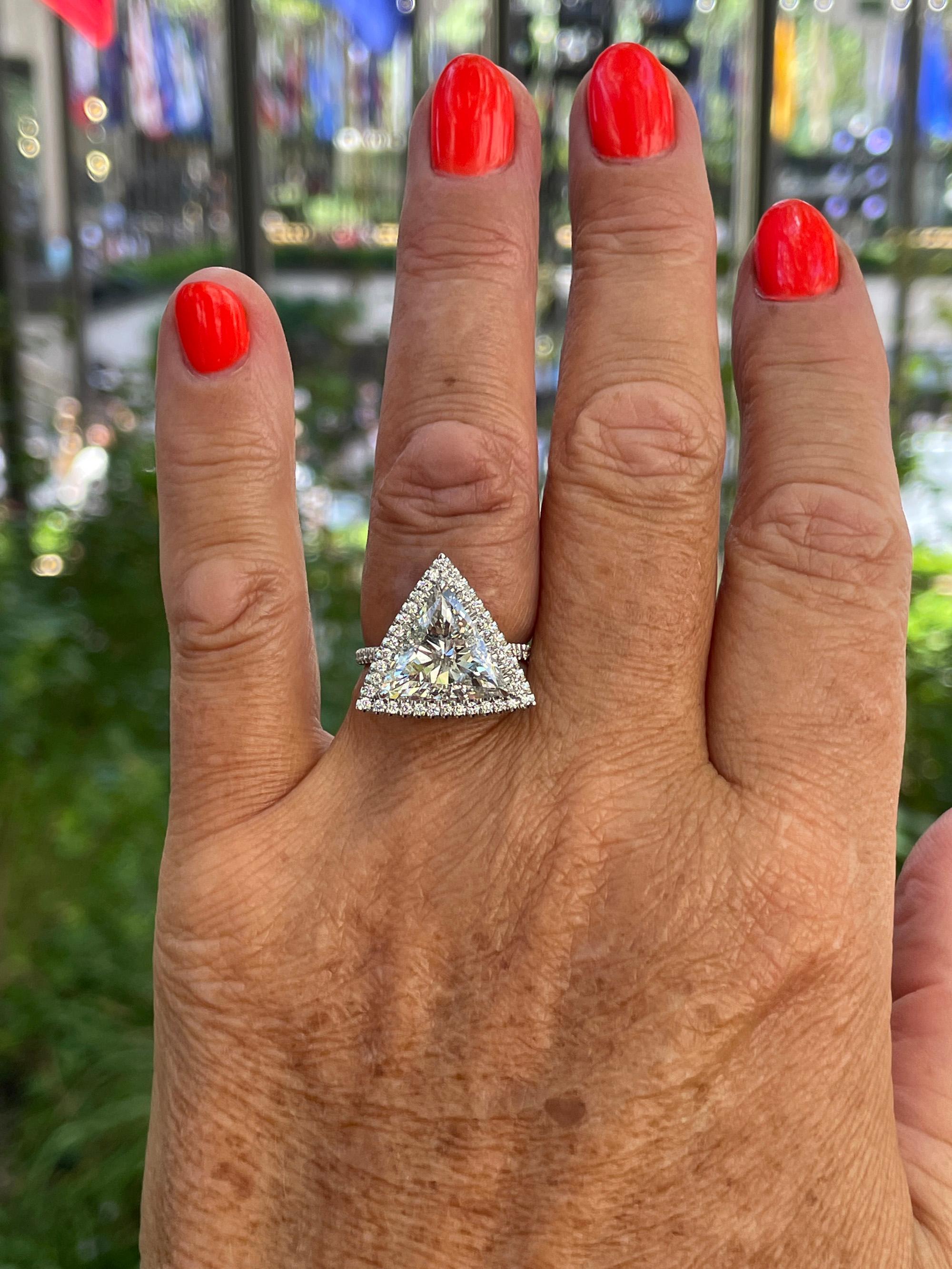 Women's GIA 4.02ctw Trillion Diamond Engagement Halo Pave Platinum Ring For Sale