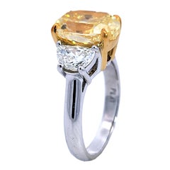 GIA 4.03 Ct Fancy Yellow Oval Diamond 3 Stone Platinum/18K Engagement Ring