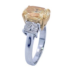 GIA 4.03 Ct Fancy Yellow Oval Diamond 3 Stone Platinum/18K Engagement Ring