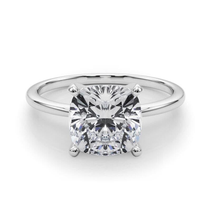 GIA 4,03ct Cushion Slim Band Prong Set Solitaire in oro bianco 18K Diamond Ring