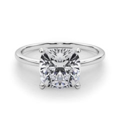 GIA 4.03ct Cushion Slim Band Prong Set Solitaire 18K White Gold Diamond Ring