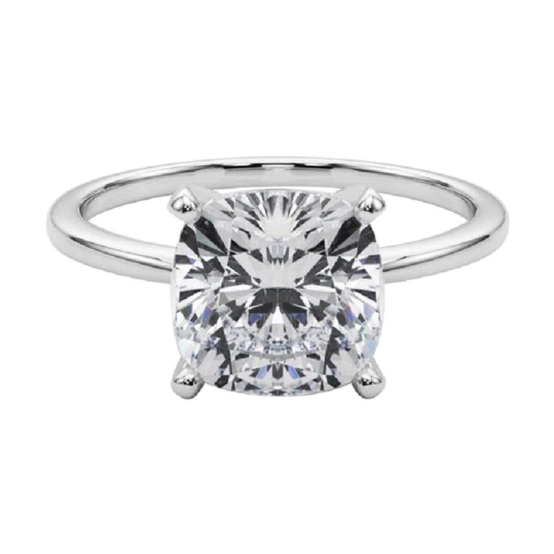 GIA 4,03ct Cushion Slim Band Prong Set Solitär 18K Weißgold Diamantring