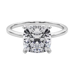 GIA 4,03ct Cushion Slim Band Prong Set Solitaire in oro bianco 18K Diamond Ring