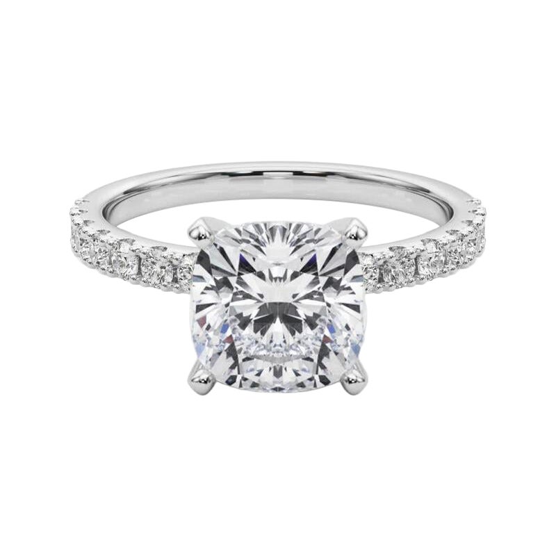 GIA 4.03ct Cushion Solitaire with Half Eternity 18K White Gold Diamond Ring