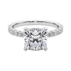 GIA 4,03ct Cushion Solitaire mit halber Ewigkeit 18K Weißgold Diamantring