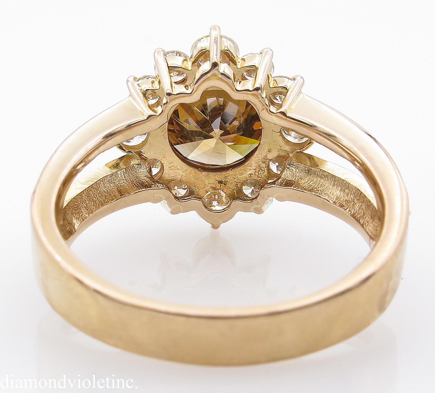 GIA 4.03 Carat Fancy Cognac Round Diamond Cluster Wedding Rose Gold Ring 2