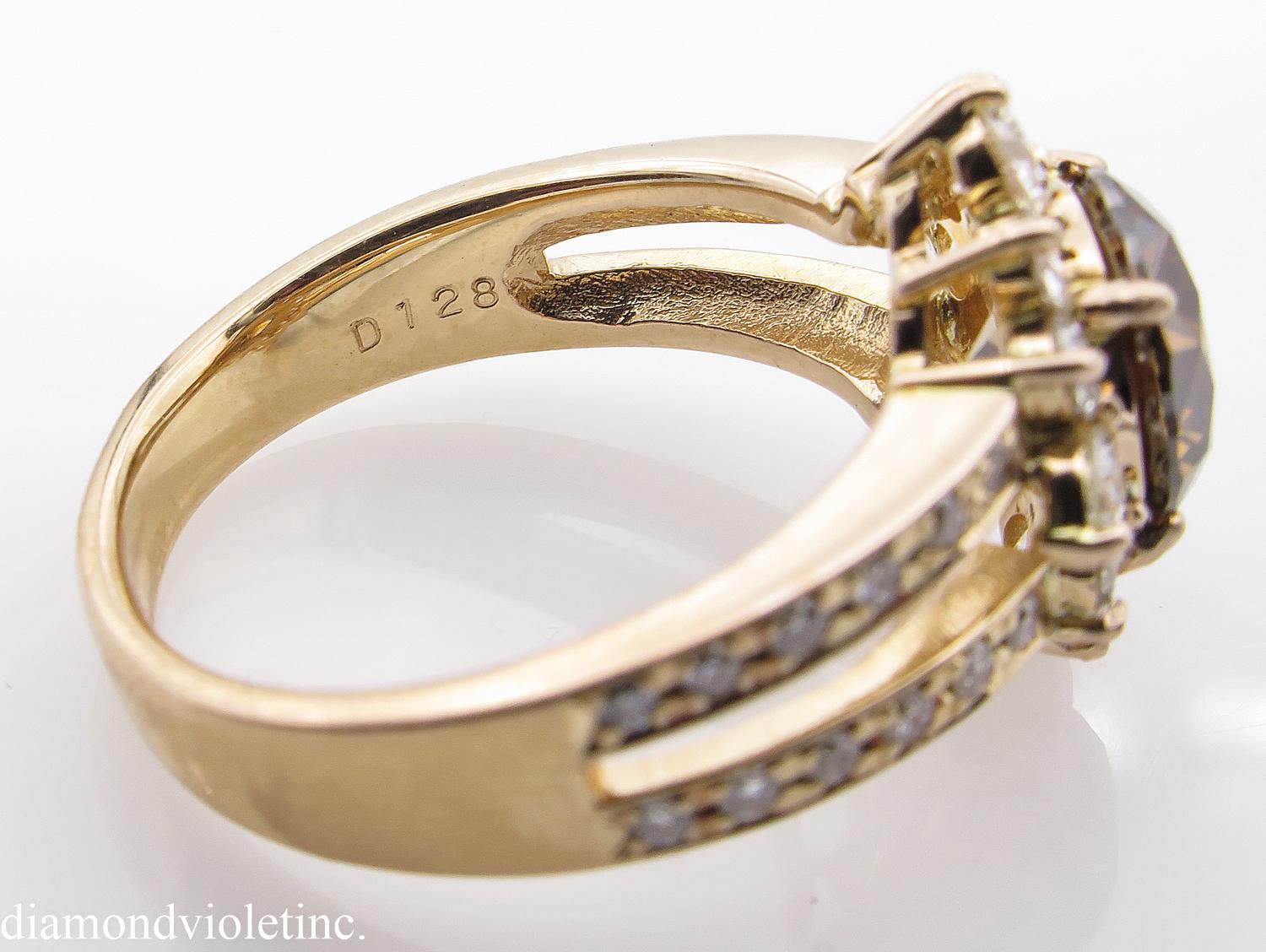 GIA 4.03 Carat Fancy Cognac Round Diamond Cluster Wedding Rose Gold Ring 3