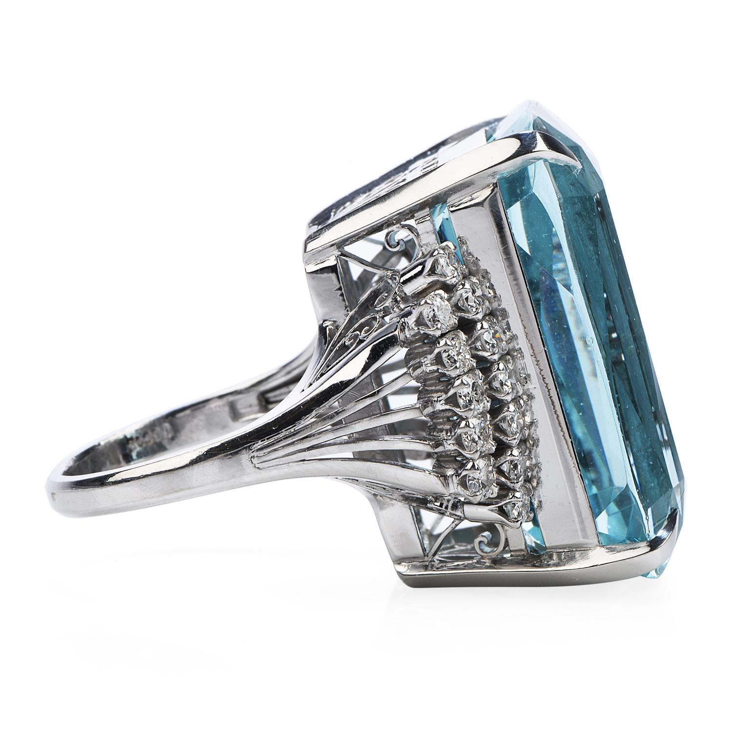 GIA 40.45 Carat Aquamarine Diamond Platinum Cocktail Ring In Excellent Condition In Miami, FL