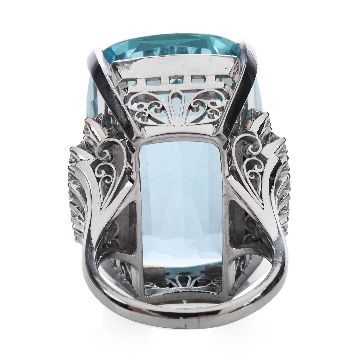 Women's or Men's GIA 40.45 Carat Aquamarine Diamond Platinum Cocktail Ring