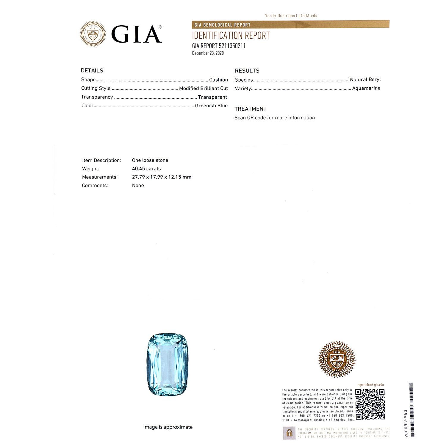 GIA 40.45 Carat Aquamarine Diamond Platinum Cocktail Ring 3