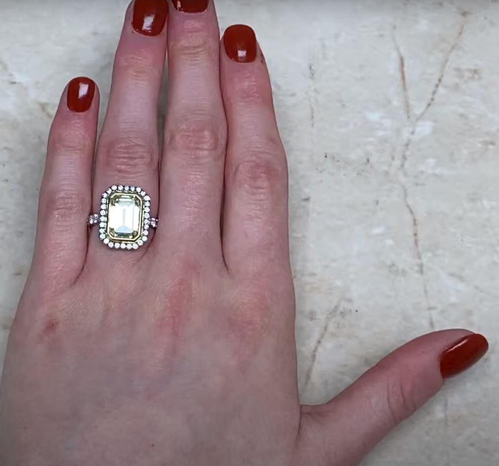 GIA 4.04ct Emerald Cut Fancy Diamond Engagement Ring, Diamond Halo, Platinum For Sale 4