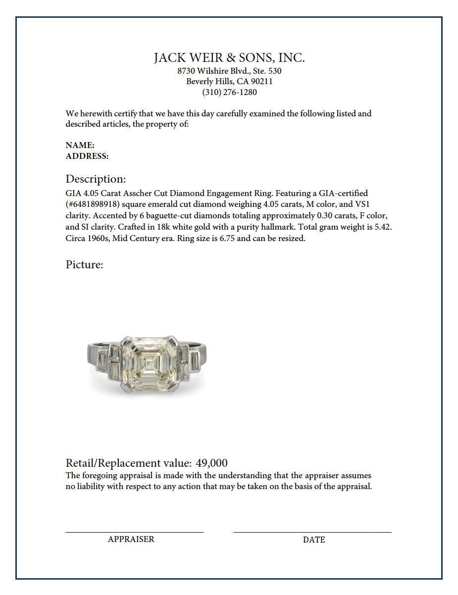 GIA 4,05 Karat Asscher-Schliff Diamant 18k Weißgold Verlobungsring 1