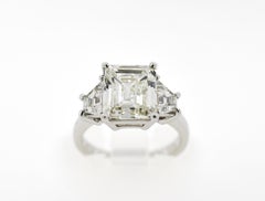 GIA 4.05 Carat Emerald Cut Diamond Three-Stone Ring