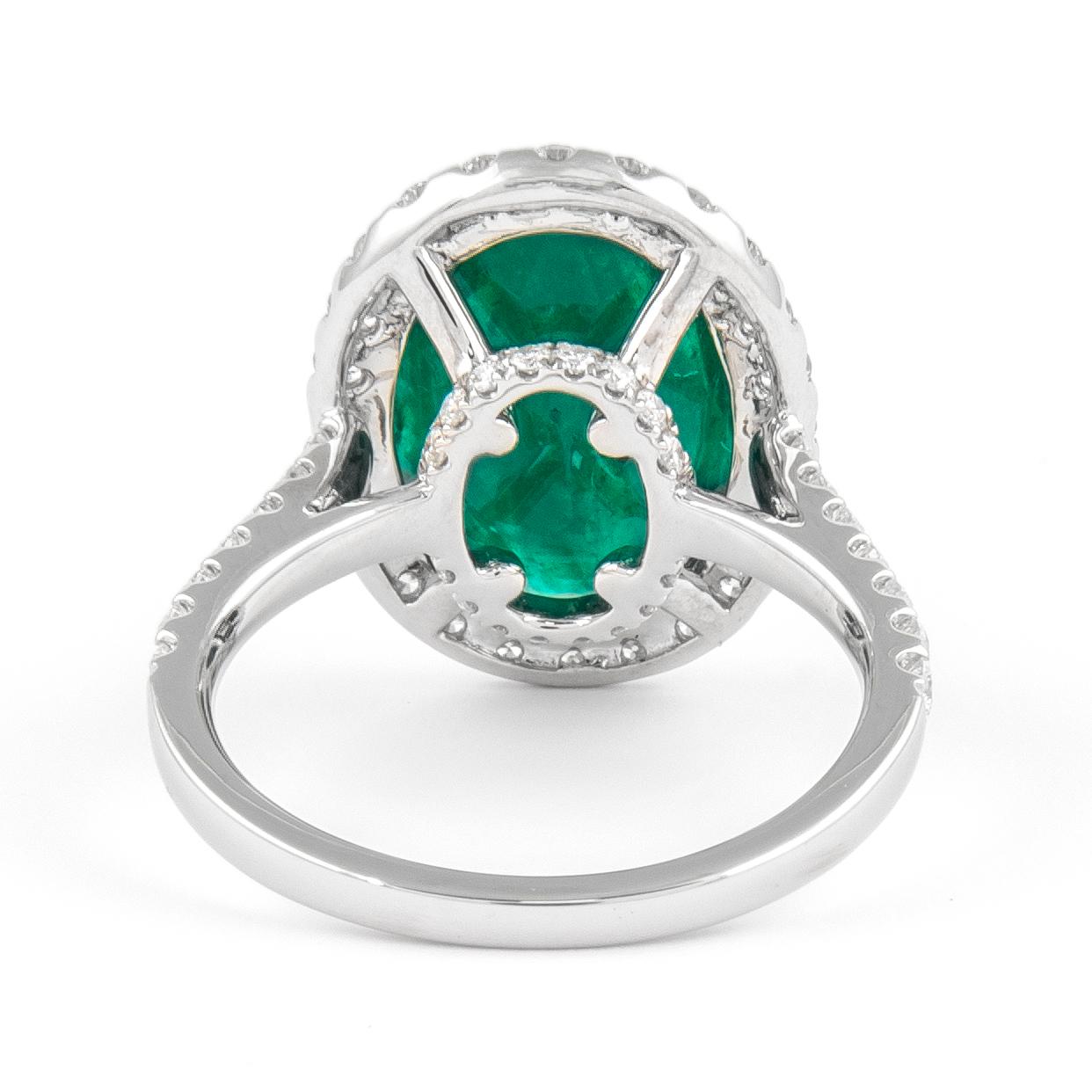GIA 4.05 Carat Oval Shape Emerald and Diamond Rings 18k Gold In New Condition For Sale In BEVERLY HILLS, CA