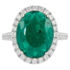 GIA 4.05 Carat Oval Shape Emerald and Diamond Rings 18k Gold