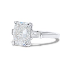 GIA 4.05ct J VVS2 Radiant Cut Diamond and Tapered Baguette Platinum Ring