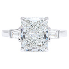 GIA 4.05ct J VVS2 Radiant Cut Diamond and Tapered Baguette Platinum Ring