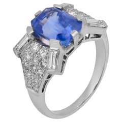 GIA Anello cocktail in platino con diamante e zaffiro di Ceylon senza calore da 4,06 carati
