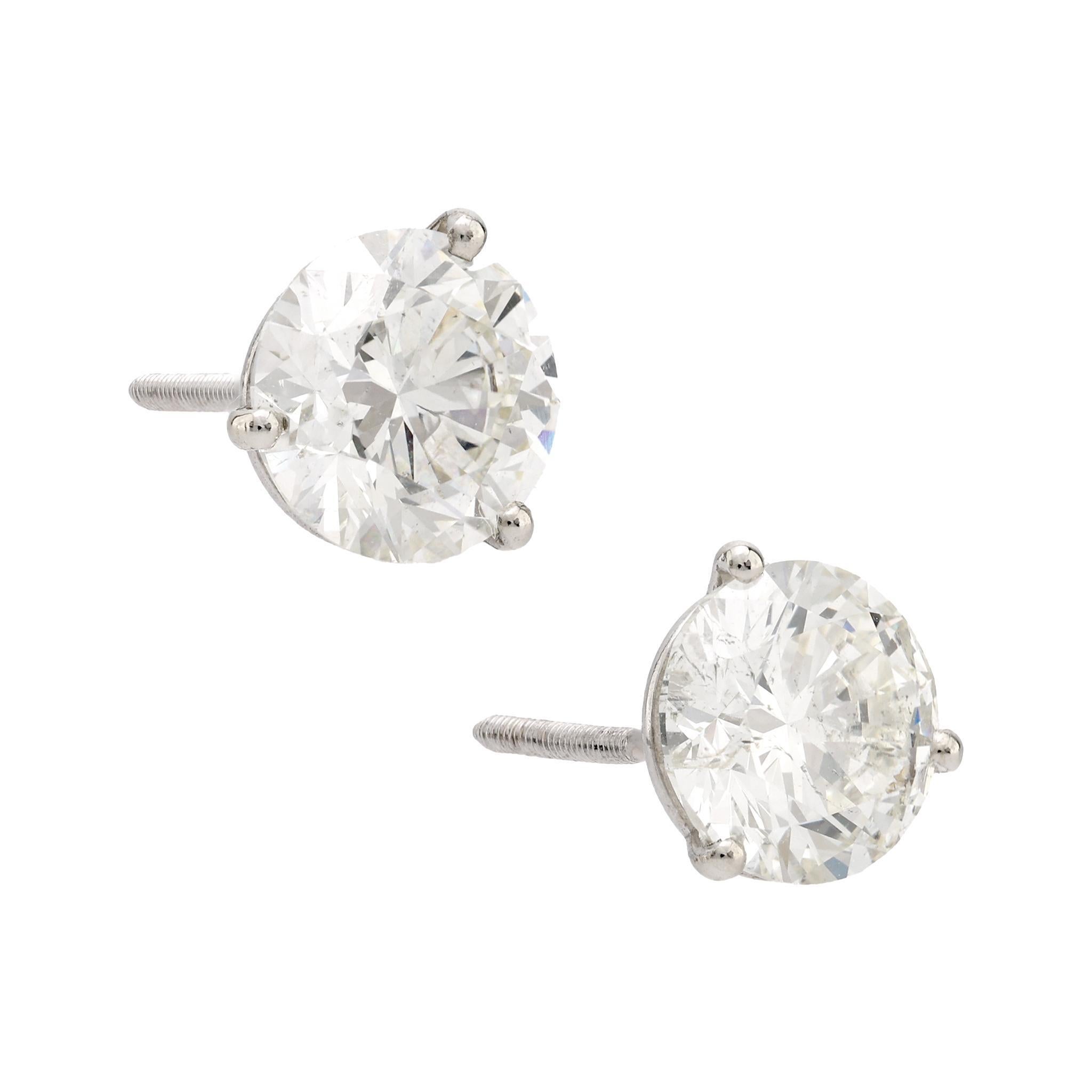 Modern GIA 4.06 carat total weight diamond 18k white gold stud earrings