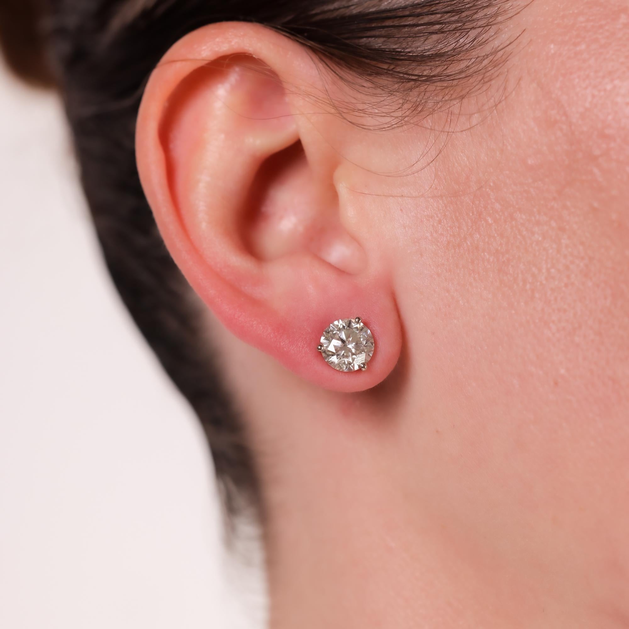 Brilliant Cut GIA 4.06 carat total weight diamond 18k white gold stud earrings