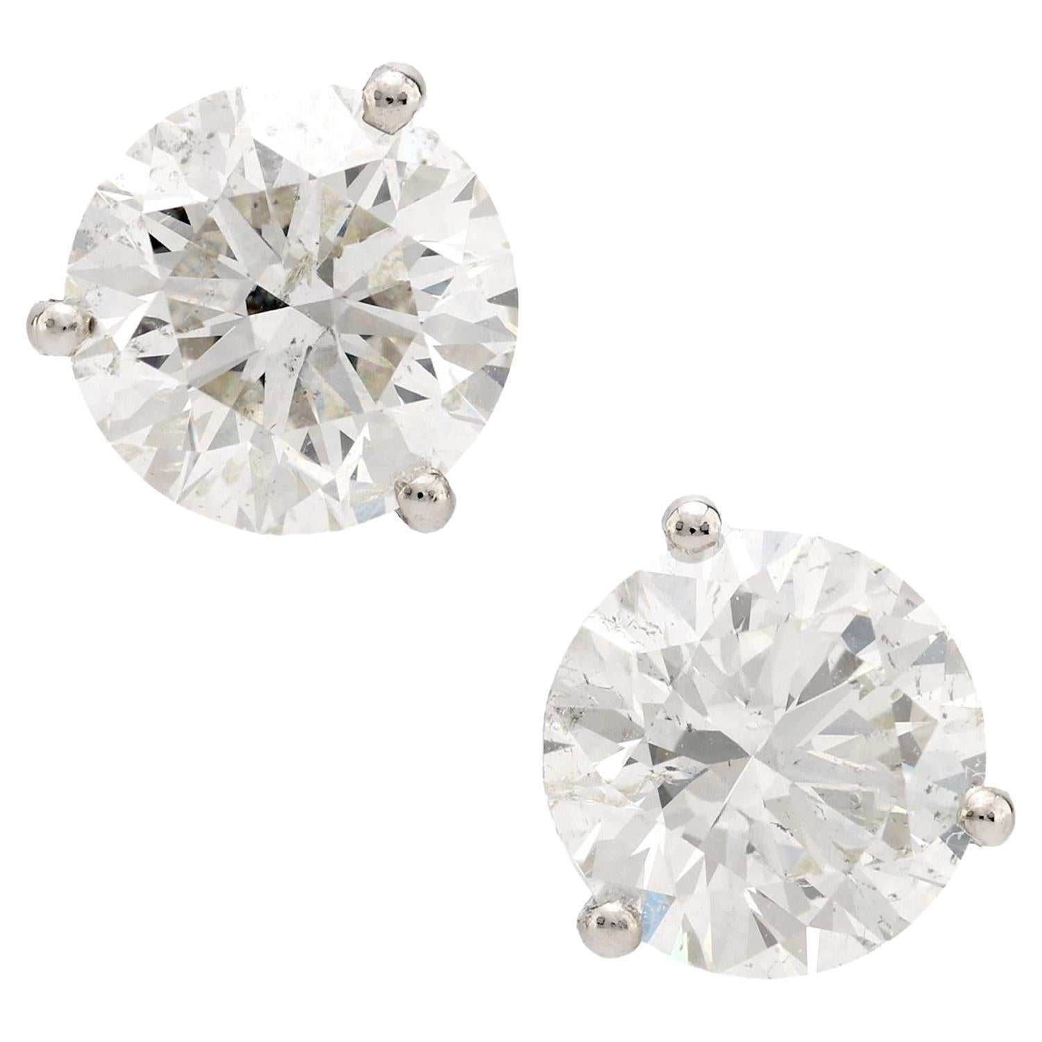 GIA 4.06 carat total weight diamond 18k white gold stud earrings
