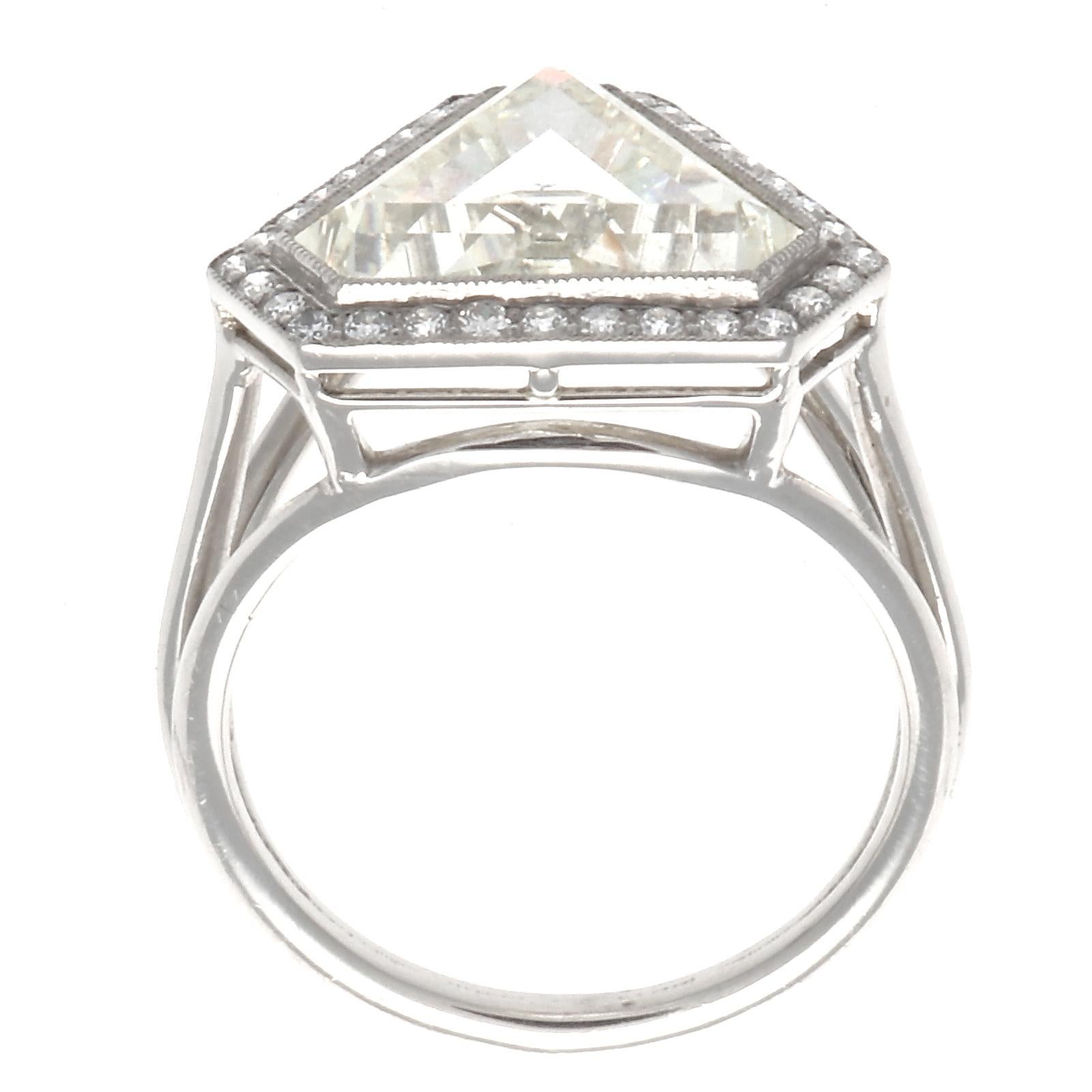 Women's or Men's GIA 4.06 Carat Triangular Cut Diamond Platinum Engagement Ring