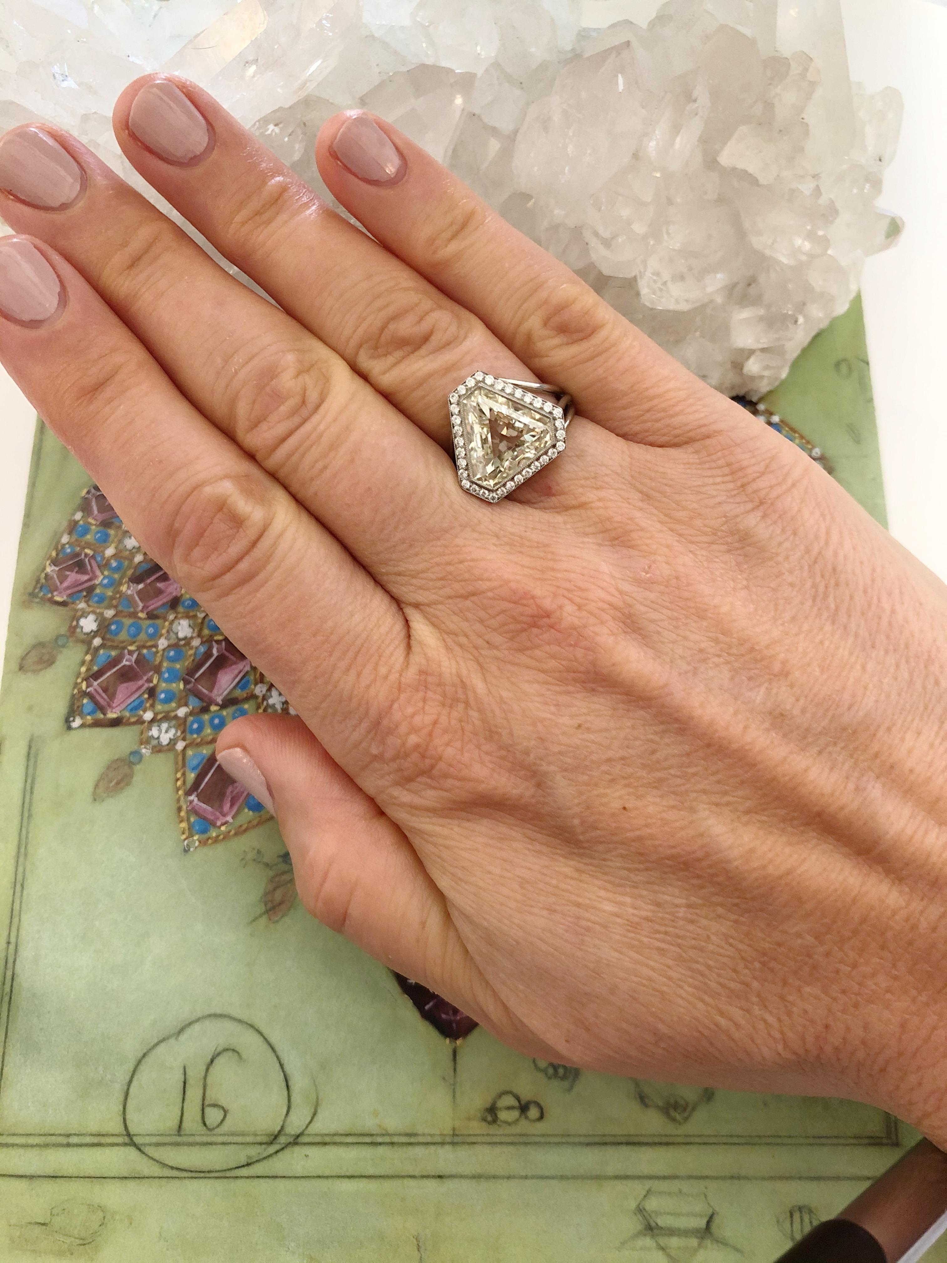 GIA 4.06 Carat Triangular Cut Diamond Platinum Engagement Ring 1