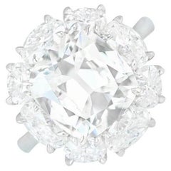 GIA 4.06ct Cushion Cut Diamond Cluster Engagement Ring, H Color, Platinum