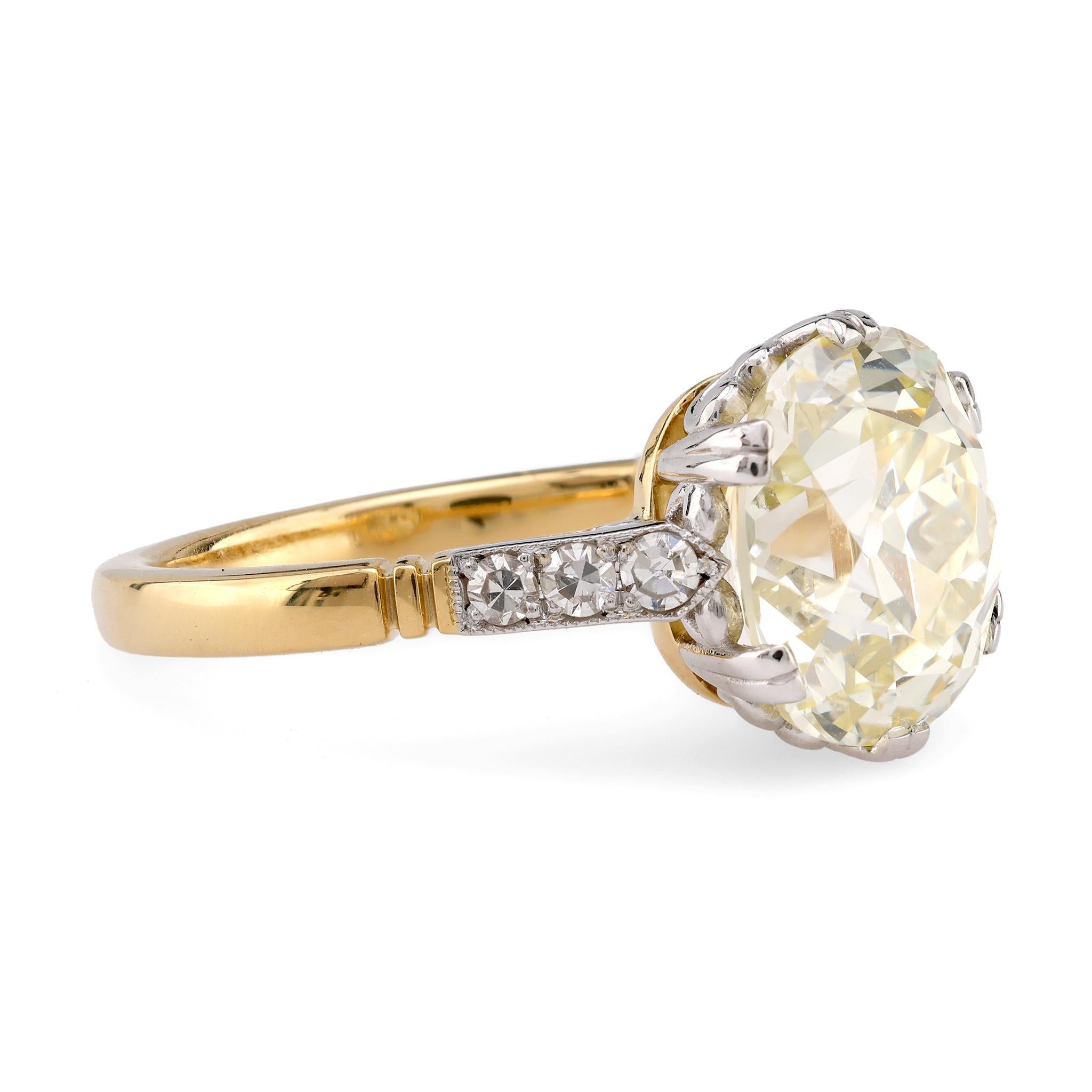 Victorian GIA 4.07 Carat Cushion Cut Diamond 18K Yellow Gold Engagement Ring