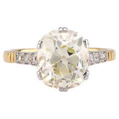 GIA 4.07 Carat Cushion Cut Diamond 18K Yellow Gold Engagement Ring