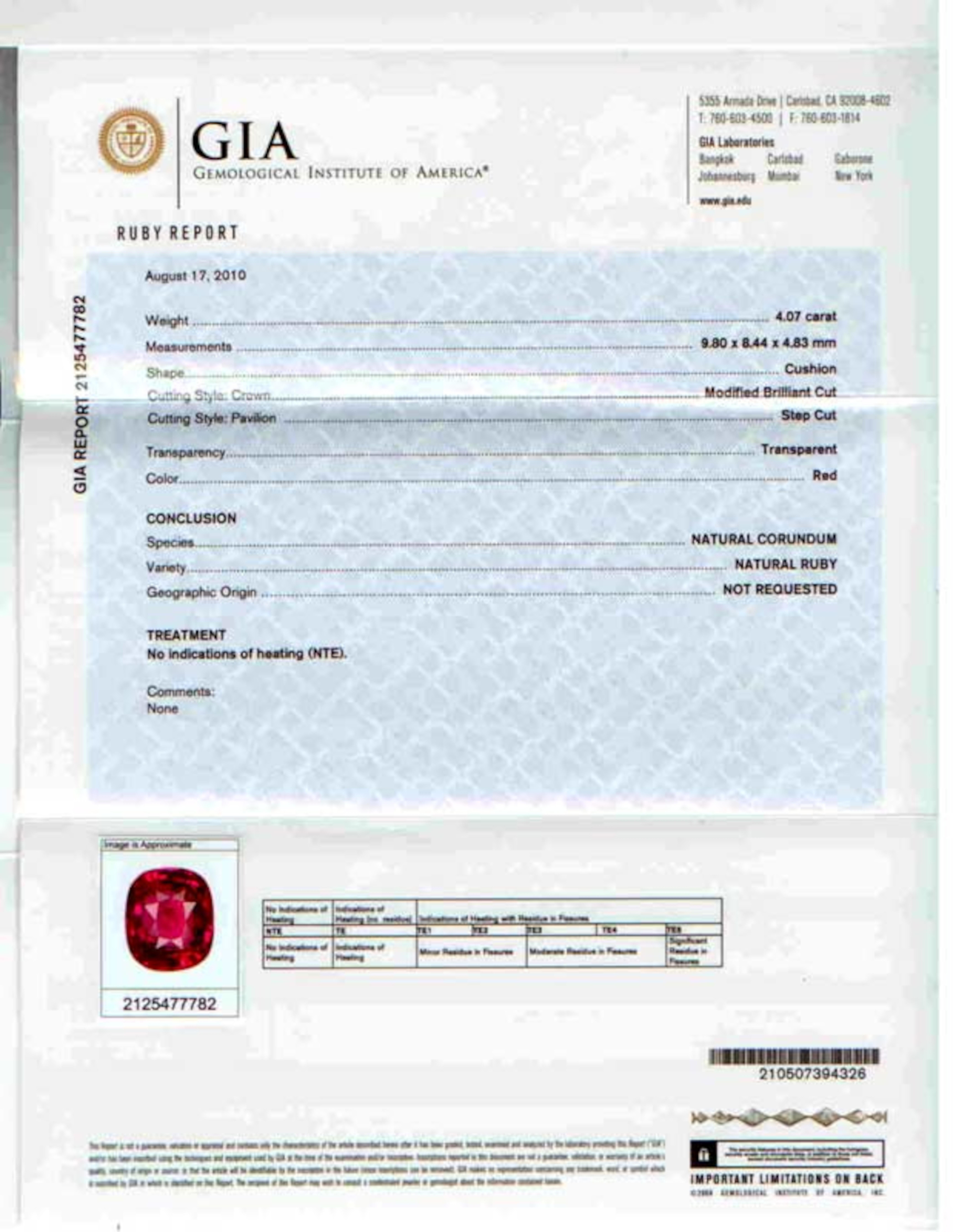 Cushion Cut GIA 4.07 Ct. Certified Untreated Ruby Diamond Ring For Sale