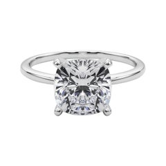 GIA 4,07ct Cushion Slim Band Prong Set Solitaire in oro bianco 18K Diamond Ring