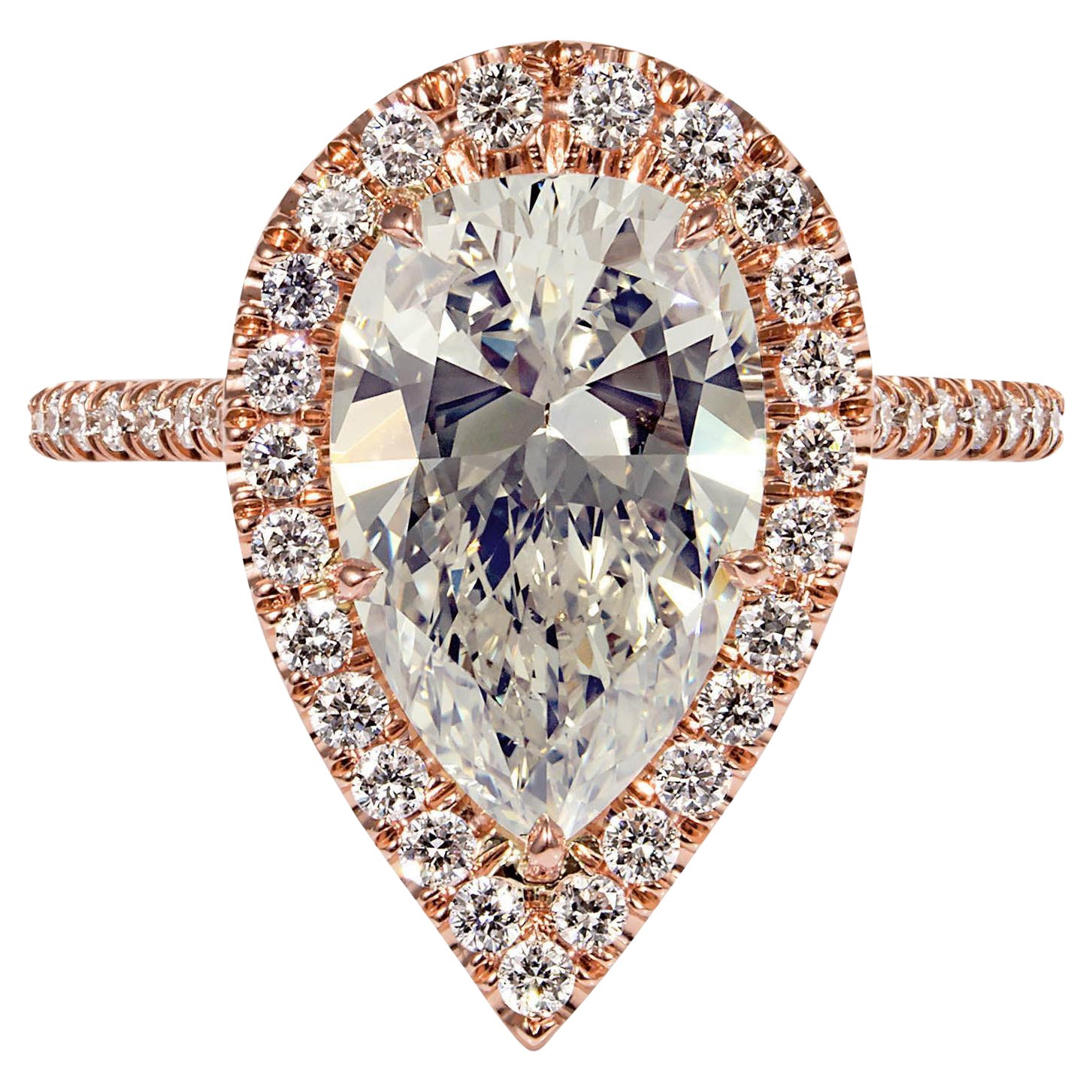 GIA 4,07ct Vintage Estate Pear Diamond Engagement Wedding Anello in oro rosa 14k