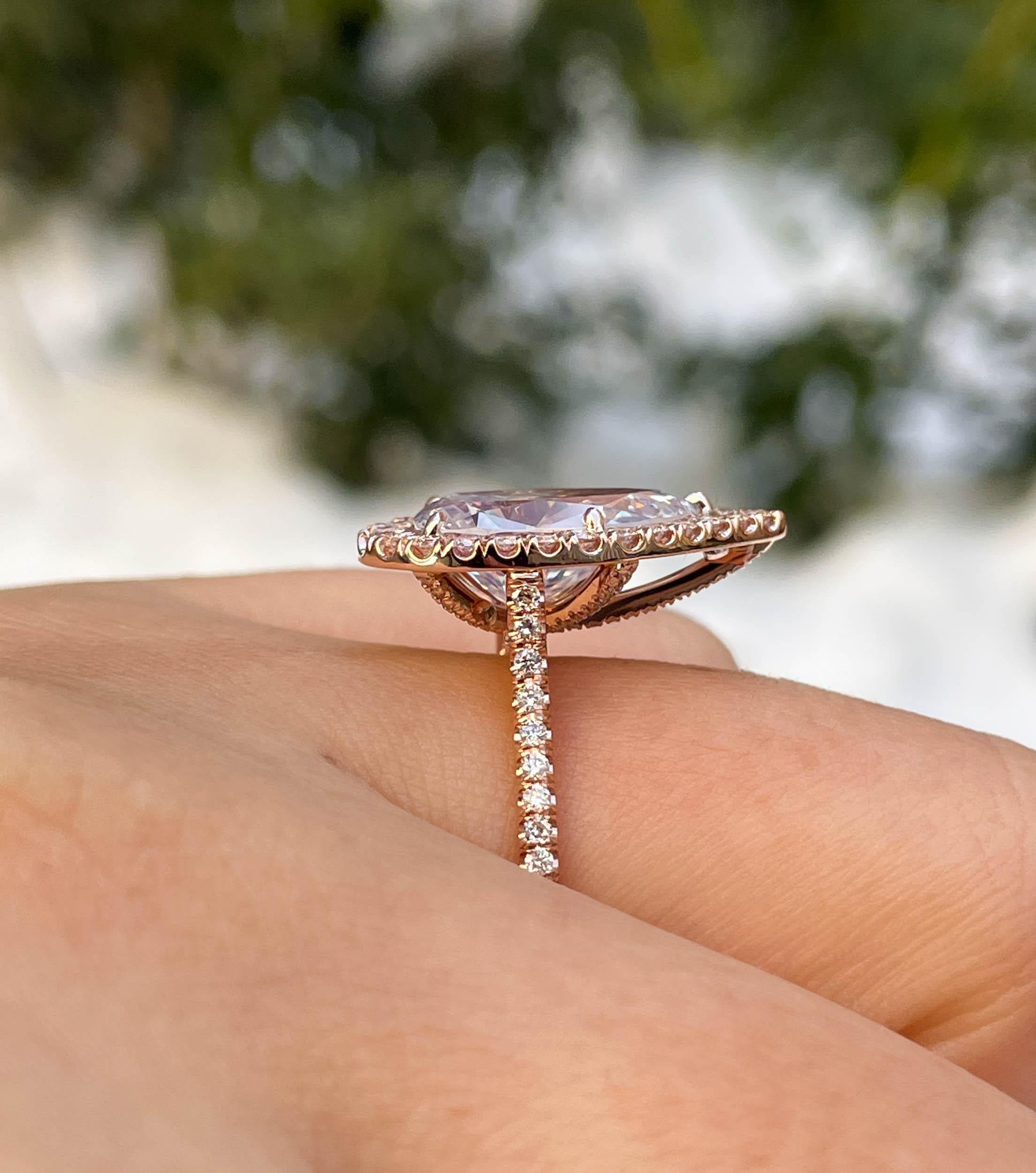 GIA 4.07ct Vintage Estate Pear Diamond Engagement Wedding 14k Rose Gold Ring For Sale 4