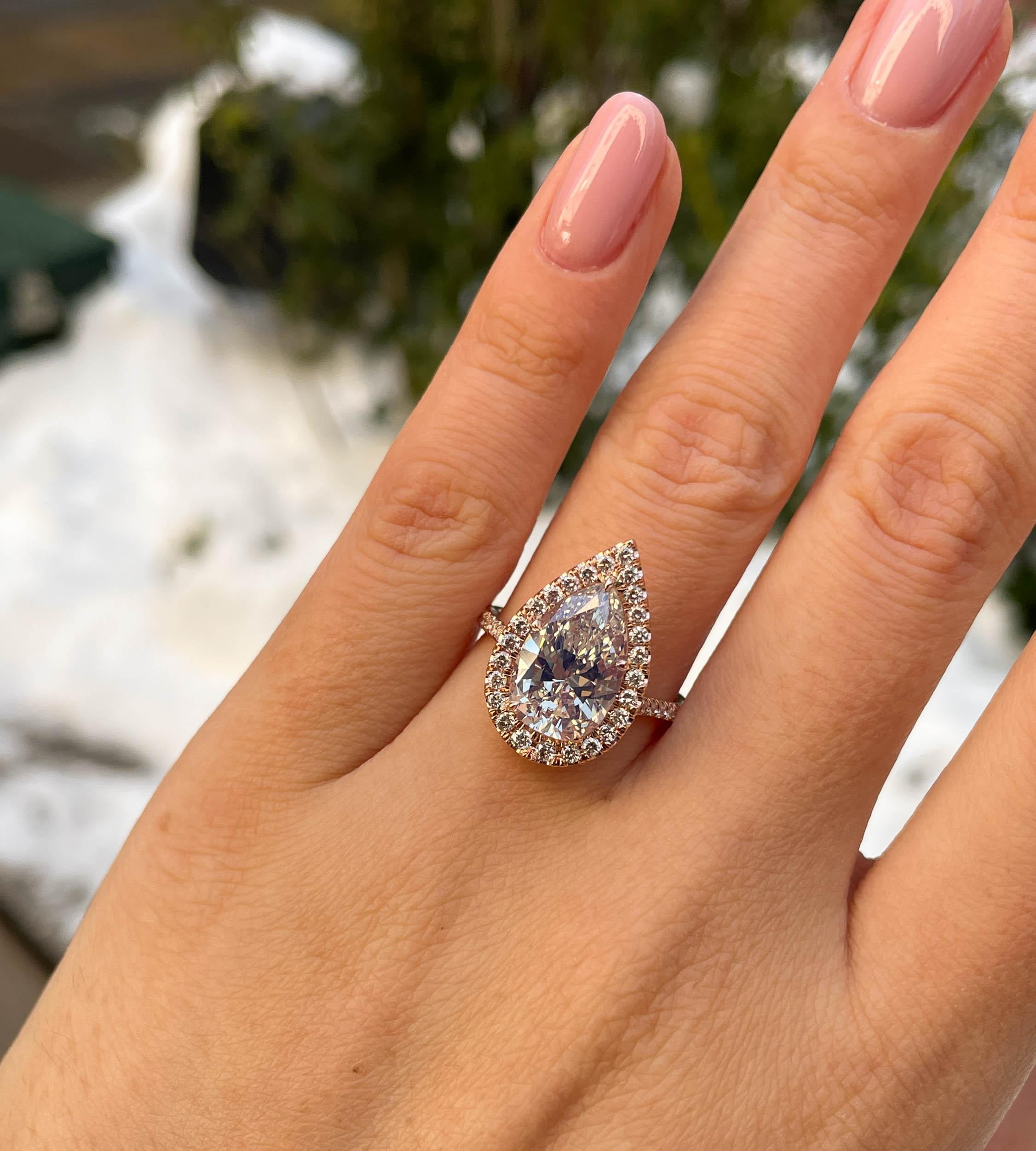 GIA 4.07ct Vintage Estate Pear Diamond Engagement Wedding 14k Rose Gold Ring For Sale 7