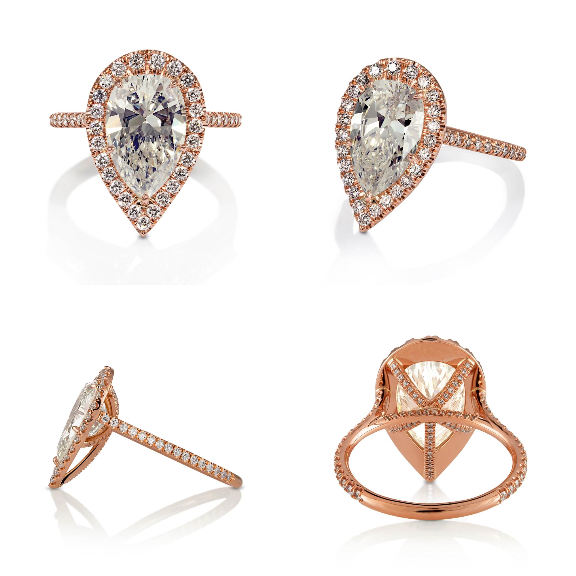 Women's GIA 4.07ct Vintage Estate Pear Diamond Engagement Wedding 14k Rose Gold Ring For Sale