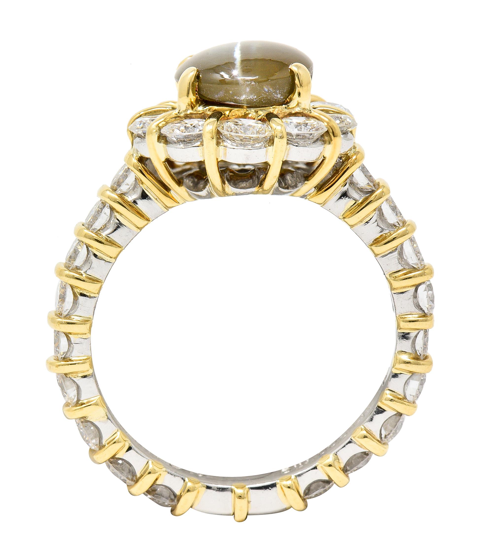 GIA 4.09 Carats Color Change Alexandrite Diamond Platinum 18 Karat Gold Ring For Sale 2