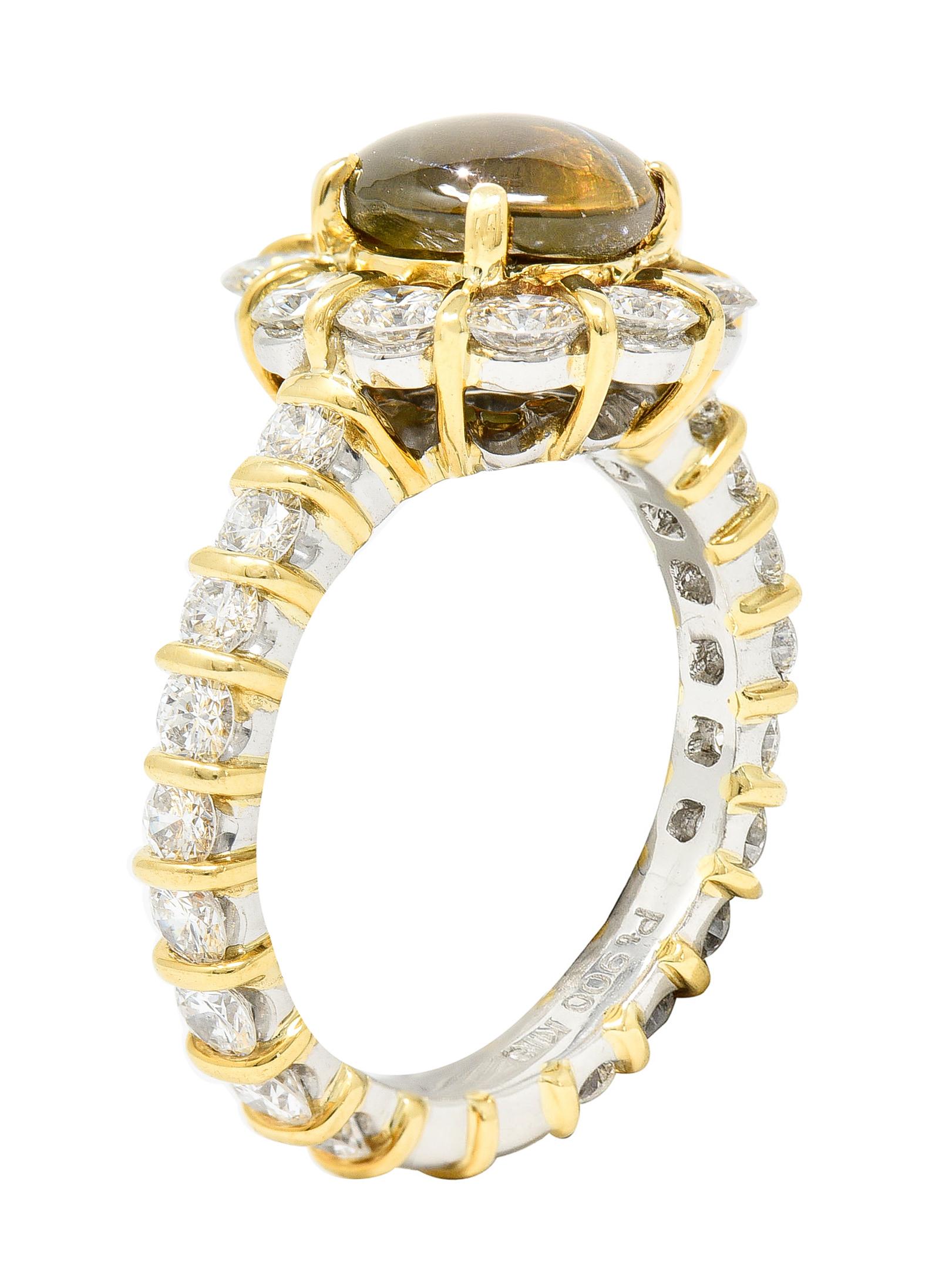 GIA 4.09 Carats Color Change Alexandrite Diamond Platinum 18 Karat Gold Ring For Sale 3